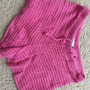 Pink Crochet Knit Shorts